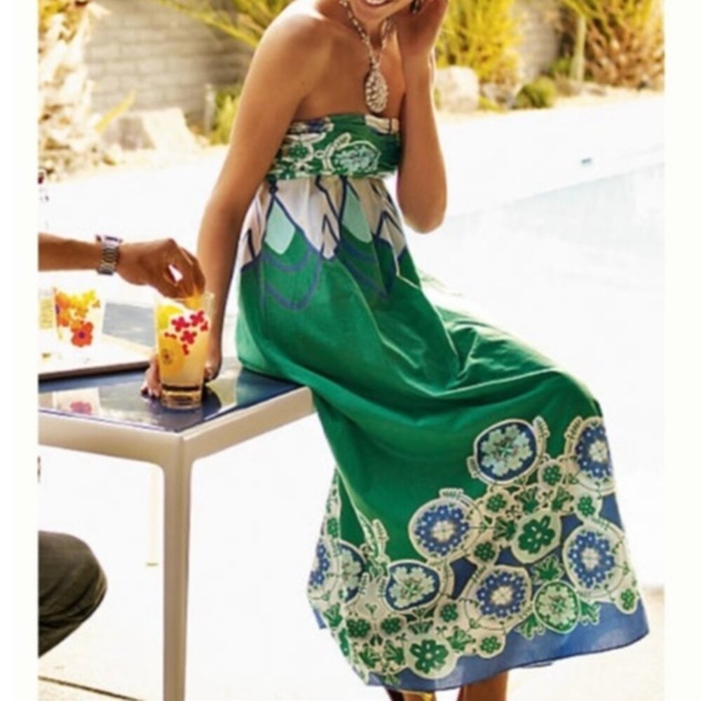 Anthropologie Moulinette Soeurs "Cool Cool Waters" Green White Maxi Dress 0